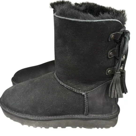 UGG Kristabelle Black Suede Boots, Lace Up Tassel size 7 - Picture 1 of 12